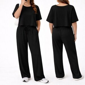 Everyday Wide-Leg Lounge Pant Set - Black